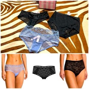 NEW 3 pairs VS Cheeky Panty & No Show Lace High Waist Brief Panties Lot Small